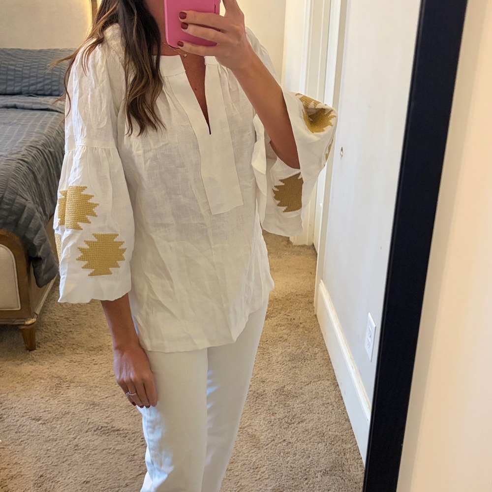 White and Gold Women's boho Top